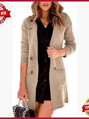 Open Front Lapel Collar Cardigan Button Down Long Sweater Coat